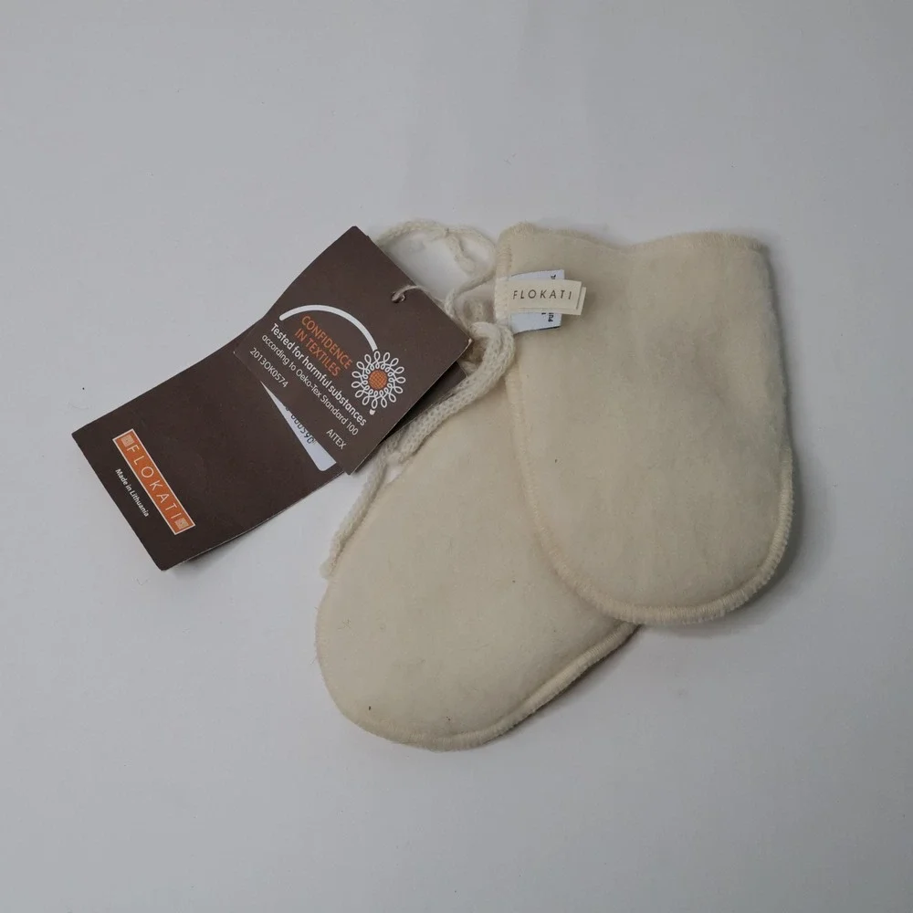 Flokati Baby Merino Wool Mittens & Booties Ecru Cream Lithuania Oeko-Tex NWT